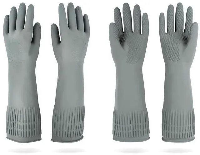 Main image of Mamison 2 Pairs Reusable Waterproof Household Dishwashing Cleaning Rubber Gloves, Non-Slip Kitchen Glove (Grey, Medium (Pack of 2))