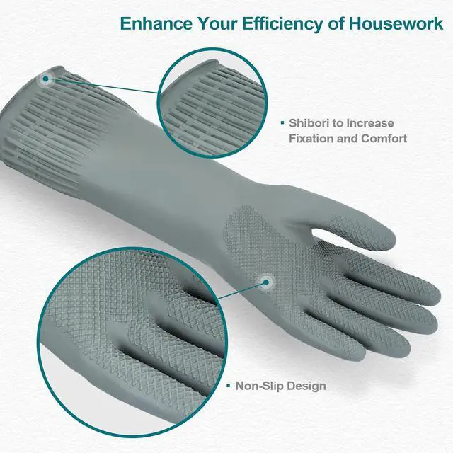 Alt view image 2 of 5 - Mamison 2 Pairs Reusable Waterproof Household Dishwashing Cleaning Rubber Gloves, Non-Slip Kitchen Glove (Grey, Medium (Pack of 2))