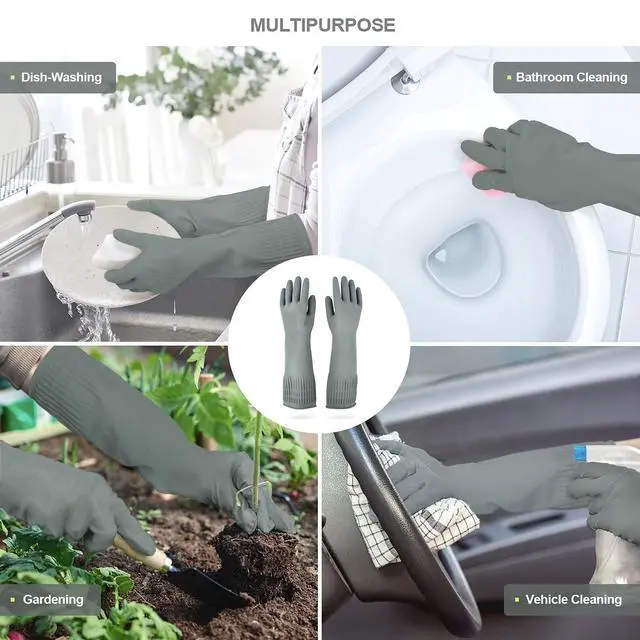 Alt view image 4 of 5 - Mamison 2 Pairs Reusable Waterproof Household Dishwashing Cleaning Rubber Gloves, Non-Slip Kitchen Glove (Grey, Medium (Pack of 2))