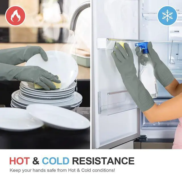 Alt view image 5 of 5 - Mamison 2 Pairs Reusable Waterproof Household Dishwashing Cleaning Rubber Gloves, Non-Slip Kitchen Glove (Grey, Medium (Pack of 2))
