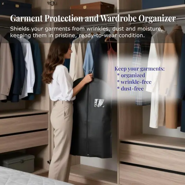Alt view image 2 of 6 - 2-Pack Breathable Garment Bags for Hanging Clothes Dust-Proof Suit & Dress Covers with Clear Window Waterproof, Foldable Closet Storage Organizer for Coats, Gowns, and Jackets (Black, 40")