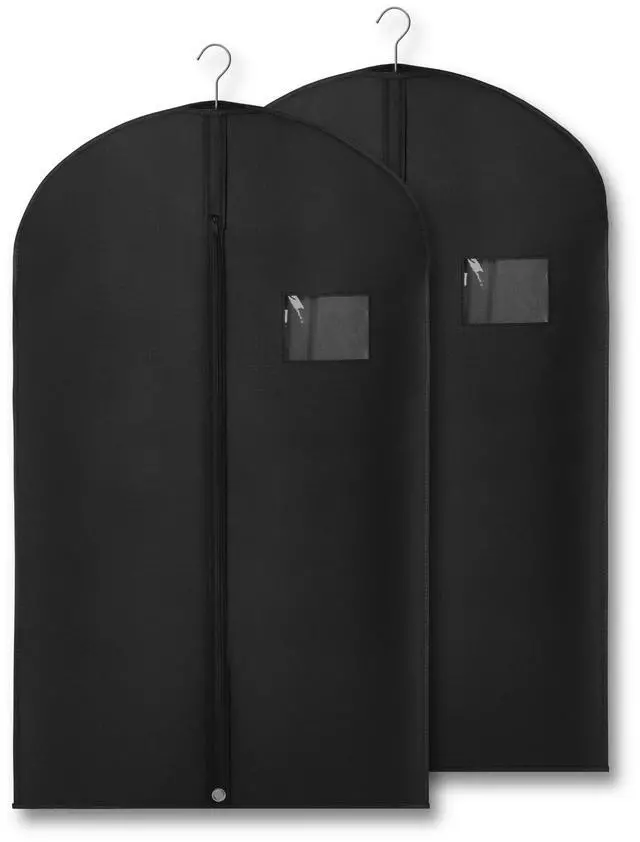 Main image of 2-Pack Breathable Garment Bags for Hanging Clothes Dust-Proof Suit & Dress Covers with Clear Window Waterproof, Foldable Closet Storage Organizer for Coats, Gowns, and Jackets (Black, 40")