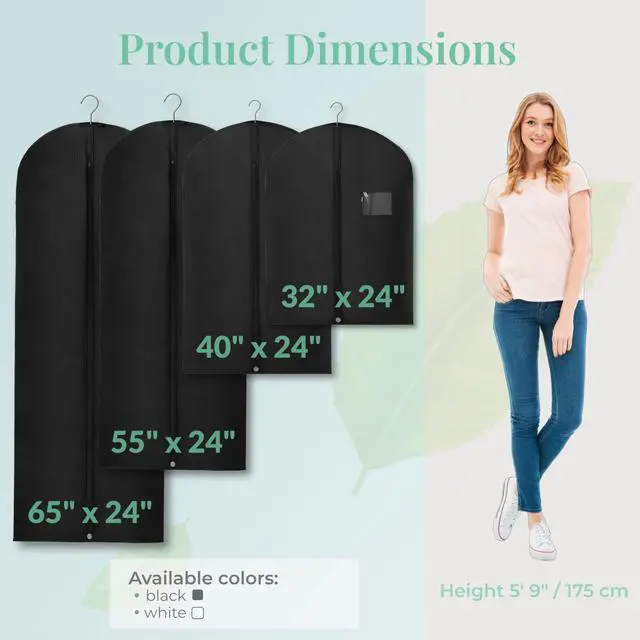 Alt view image 6 of 6 - 2-Pack Breathable Garment Bags for Hanging Clothes Dust-Proof Suit & Dress Covers with Clear Window Waterproof, Foldable Closet Storage Organizer for Coats, Gowns, and Jackets (Black, 40")