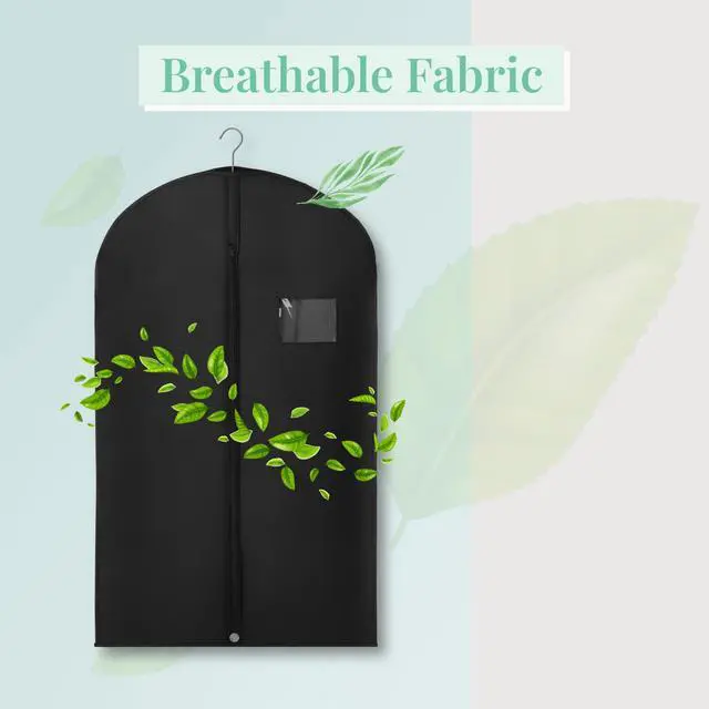 Alt view image 3 of 6 - 2-Pack Breathable Garment Bags for Hanging Clothes Dust-Proof Suit & Dress Covers with Clear Window Waterproof, Foldable Closet Storage Organizer for Coats, Gowns, and Jackets (Black, 40")