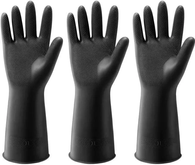 Main image of 3 Pairs Dishwashing Gloves, Reusable Latex Cleaning Gloves for Housework Kitchen Bathroom, Durable Flexible & Anti-slip, Smooth Lining, Easy On & Off, Extra Large, Black