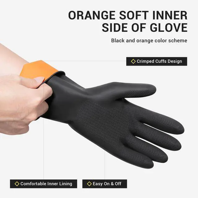 Alt view image 3 of 7 - 3 Pairs Dishwashing Gloves, Reusable Latex Cleaning Gloves for Housework Kitchen Bathroom, Durable Flexible & Anti-slip, Smooth Lining, Easy On & Off, Extra Large, Black