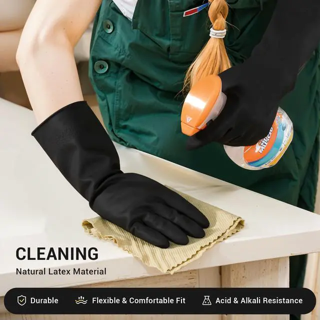 Alt view image 5 of 7 - 3 Pairs Dishwashing Gloves, Reusable Latex Cleaning Gloves for Housework Kitchen Bathroom, Durable Flexible & Anti-slip, Smooth Lining, Easy On & Off, Extra Large, Black