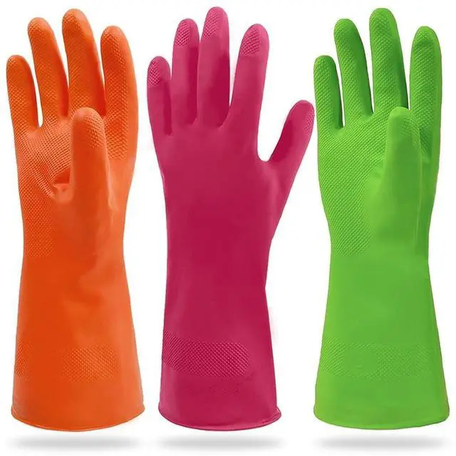 Main image of Synthetic Rubber Gloves, Medium Size, 11.8 Inches, 3 Pairs 3 Colors for Household Cleaning, Dishwashing and Other Home Cleaning Use