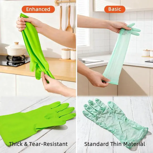 Alt view image 2 of 7 - Synthetic Rubber Gloves, Medium Size, 11.8 Inches, 3 Pairs 3 Colors for Household Cleaning, Dishwashing and Other Home Cleaning Use