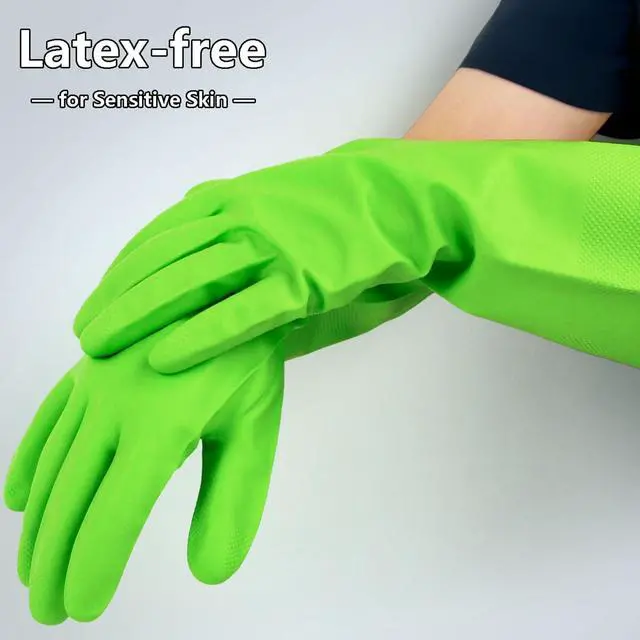 Alt view image 3 of 7 - Synthetic Rubber Gloves, Medium Size, 11.8 Inches, 3 Pairs 3 Colors for Household Cleaning, Dishwashing and Other Home Cleaning Use