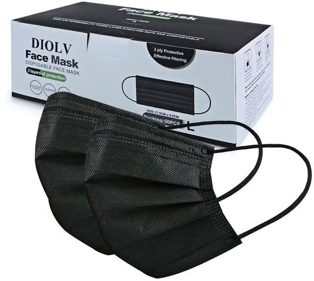 Main image of Disposable Face Mask Adult 3 Layer Mens Breathable Facemask Womens Facial Masks for Indoor Outdoor 50Pcs/Pack Earloop,Black