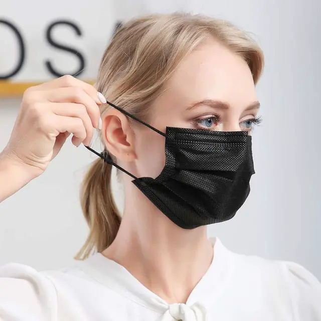 Alt view image 3 of 7 - Disposable Face Mask Adult 3 Layer Mens Breathable Facemask Womens Facial Masks for Indoor Outdoor 50Pcs/Pack Earloop,Black