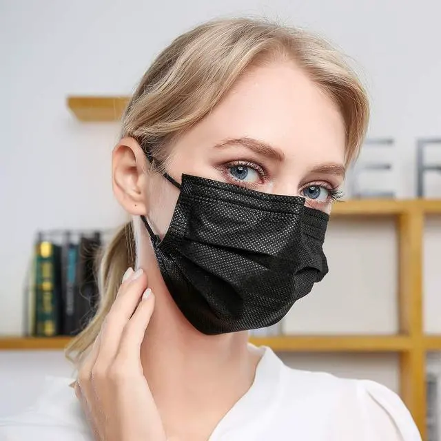 Alt view image 4 of 7 - Disposable Face Mask Adult 3 Layer Mens Breathable Facemask Womens Facial Masks for Indoor Outdoor 50Pcs/Pack Earloop,Black