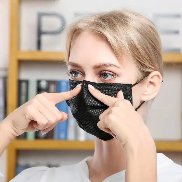 Alt view image 5 of 7 - Disposable Face Mask Adult 3 Layer Mens Breathable Facemask Womens Facial Masks for Indoor Outdoor 50Pcs/Pack Earloop,Black