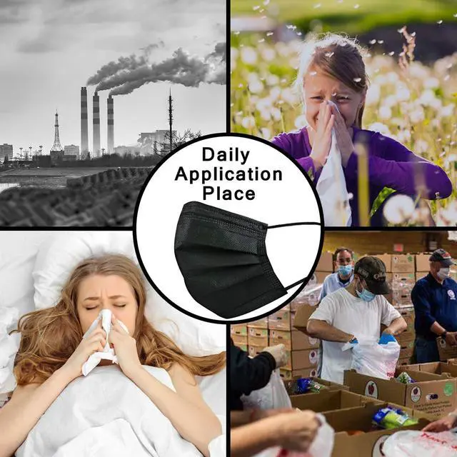 Alt view image 7 of 7 - Disposable Face Mask Adult 3 Layer Mens Breathable Facemask Womens Facial Masks for Indoor Outdoor 50Pcs/Pack Earloop,Black