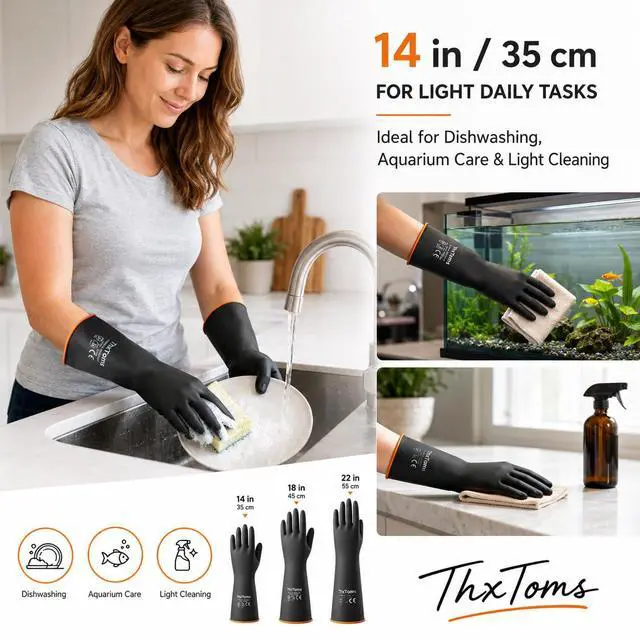 Alt view image 5 of 7 - Heavy Duty Latex Gloves,Long Rubber Gloves, Chemical Resistant Gloves,Puncture Resistant, Resist Acid,Oil,Alkali, Waterproof for Industrial Cleaning, Gardening, 22", 1 Pair