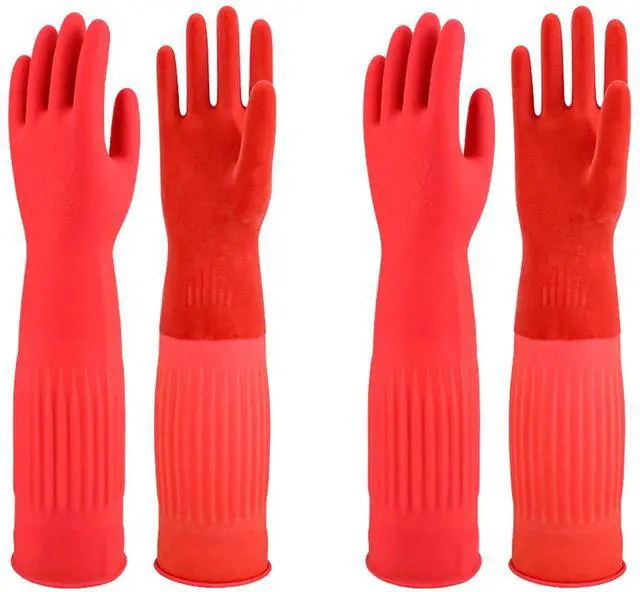Main image of Rubber Gloves Kitchen Cleaning For Washing Dishing Kithchen, warmming Heat Resistant Dishwashing Gloves,18",2 Pairs Medium
