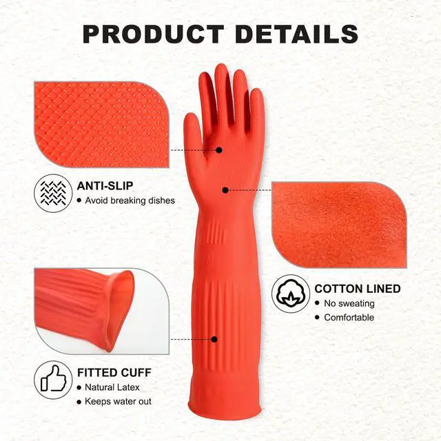 Alt view image 2 of 6 - Rubber Gloves Kitchen Cleaning For Washing Dishing Kithchen, warmming Heat Resistant Dishwashing Gloves,18",2 Pairs Medium