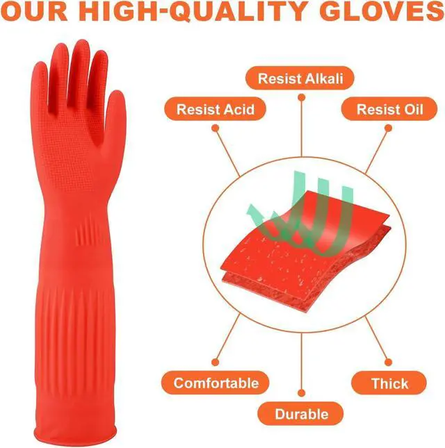 Alt view image 3 of 6 - Rubber Gloves Kitchen Cleaning For Washing Dishing Kithchen, warmming Heat Resistant Dishwashing Gloves,18",2 Pairs Medium