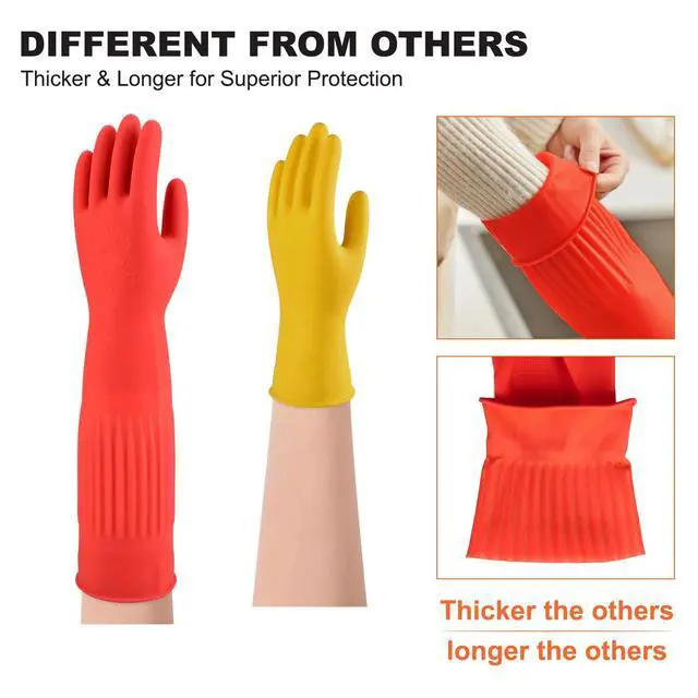 Alt view image 5 of 6 - Rubber Gloves Kitchen Cleaning For Washing Dishing Kithchen, warmming Heat Resistant Dishwashing Gloves,18",2 Pairs Medium