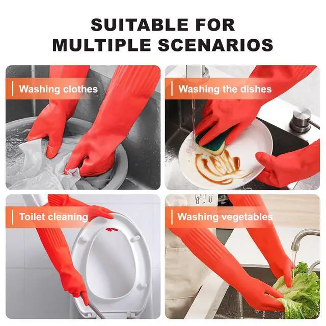 Alt view image 6 of 6 - Rubber Gloves Kitchen Cleaning For Washing Dishing Kithchen, warmming Heat Resistant Dishwashing Gloves,18",2 Pairs Medium
