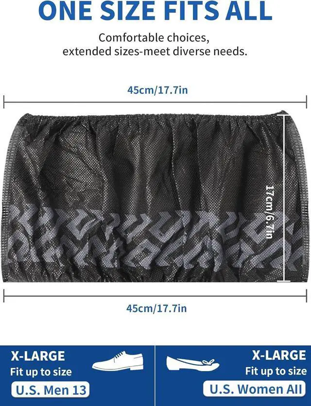 Alt view image 5 of 7 - X-Large 50 Pack Shoe Covers Disposable Non-Slip, Black Non-Woven Fabric Boot Covers, Stretchable Fits Up to Size 13 US Men (Black, 100 Pack)