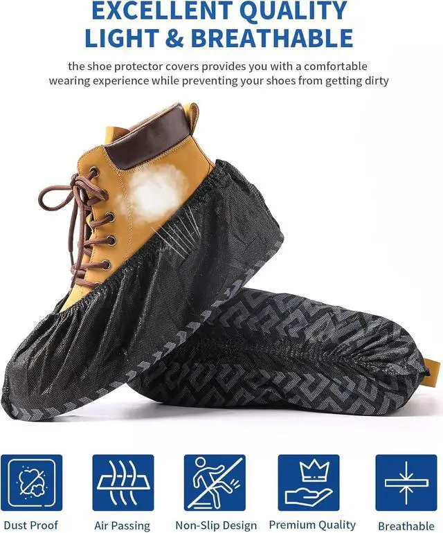 Alt view image 6 of 7 - X-Large 50 Pack Shoe Covers Disposable Non-Slip, Black Non-Woven Fabric Boot Covers, Stretchable Fits Up to Size 13 US Men (Black, 100 Pack)