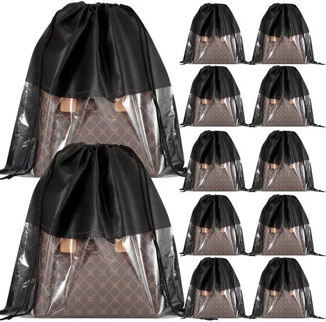 Main image of 12 PCS Dustproof Drawstring Bags,Breathable Non-Woven Fabric Drawstring Dust Covers,Storage Bags Dust Bag for Handbags Shoes Purses,Black