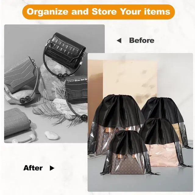 Alt view image 3 of 7 - 12 PCS Dustproof Drawstring Bags,Breathable Non-Woven Fabric Drawstring Dust Covers,Storage Bags Dust Bag for Handbags Shoes Purses,Black