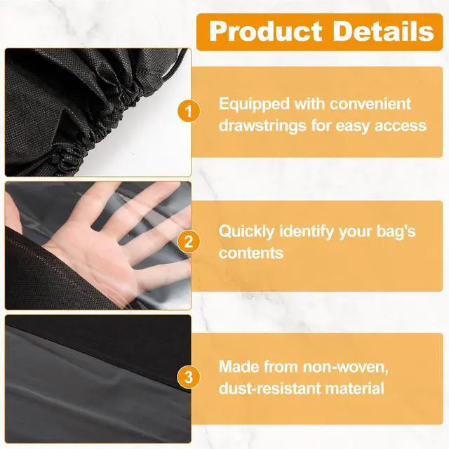 Alt view image 4 of 7 - 12 PCS Dustproof Drawstring Bags,Breathable Non-Woven Fabric Drawstring Dust Covers,Storage Bags Dust Bag for Handbags Shoes Purses,Black