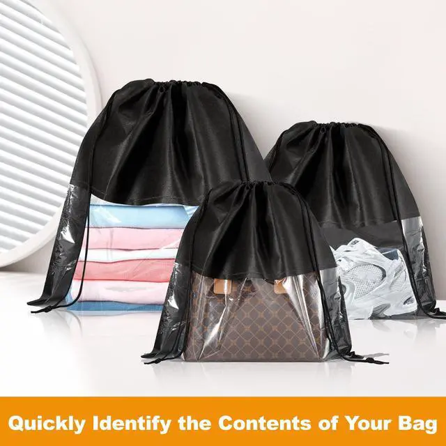 Alt view image 6 of 7 - 12 PCS Dustproof Drawstring Bags,Breathable Non-Woven Fabric Drawstring Dust Covers,Storage Bags Dust Bag for Handbags Shoes Purses,Black