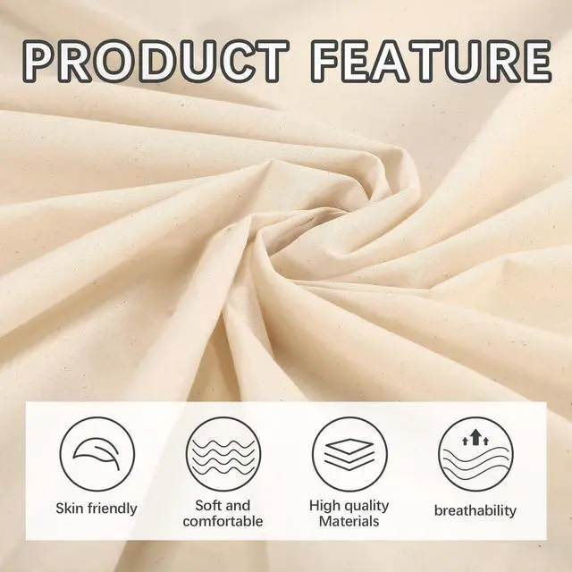Alt view image 3 of 7 - 5 Yards 100% Cotton Unbleached Muslin Fabric, 63 Inch X 5 Yards by The Yard, Medium & Light Weight Draping Fabrics Suitable for Sewing, Embroidery, Garments, Apparel Cloth and Crafts Material-Natural