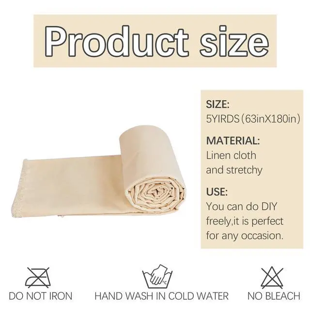 Alt view image 2 of 7 - 5 Yards 100% Cotton Unbleached Muslin Fabric, 63 Inch X 5 Yards by The Yard, Medium & Light Weight Draping Fabrics Suitable for Sewing, Embroidery, Garments, Apparel Cloth and Crafts Material-Natural