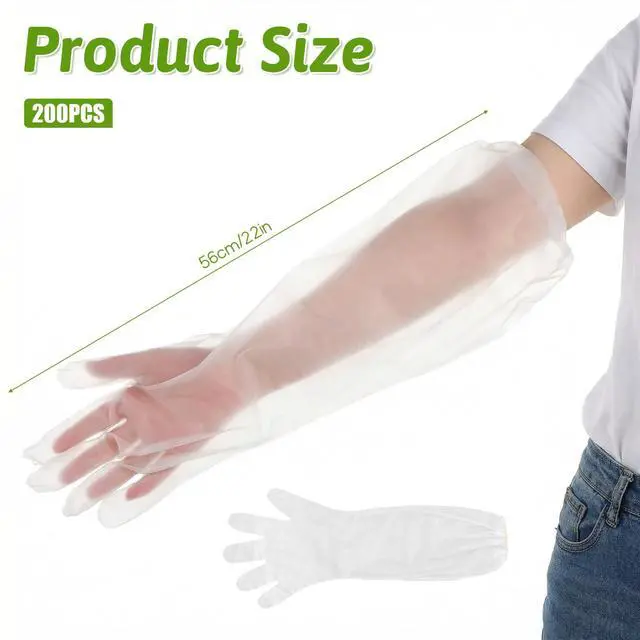 Alt view image 2 of 7 - 200 Pcs Long Sleeve Cleaning Gloves, Reusable & Waterproof Protective Rubber Gloves Elbow Length Long Plastic Glove for Household Duties, Kitchen, Dishwashing, Gardening - 22 Inch