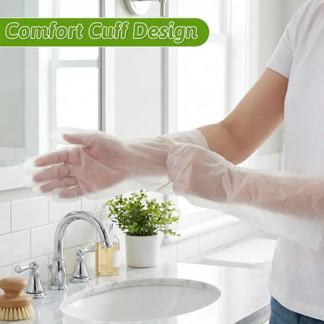 Alt view image 7 of 7 - 200 Pcs Long Sleeve Cleaning Gloves, Reusable & Waterproof Protective Rubber Gloves Elbow Length Long Plastic Glove for Household Duties, Kitchen, Dishwashing, Gardening - 22 Inch