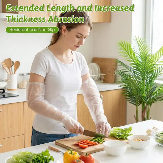 Alt view image 3 of 7 - 200 Pcs Long Sleeve Cleaning Gloves, Reusable & Waterproof Protective Rubber Gloves Elbow Length Long Plastic Glove for Household Duties, Kitchen, Dishwashing, Gardening - 22 Inch