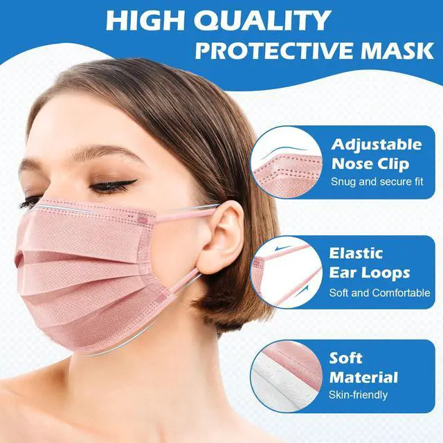 Alt view image 4 of 7 - 100 Pcs Non-medical Disposable Face Masks - Breathable Non-woven Maskial Mouth Cover 3 Layer with Nose Clip Elastic Earloop Multicolor