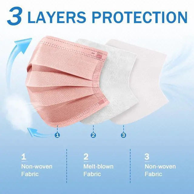 Alt view image 2 of 7 - 100 Pcs Non-medical Disposable Face Masks - Breathable Non-woven Maskial Mouth Cover 3 Layer with Nose Clip Elastic Earloop Multicolor