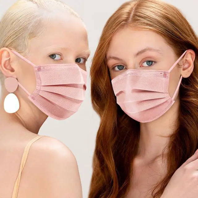 Alt view image 5 of 7 - 100 Pcs Non-medical Disposable Face Masks - Breathable Non-woven Maskial Mouth Cover 3 Layer with Nose Clip Elastic Earloop Multicolor