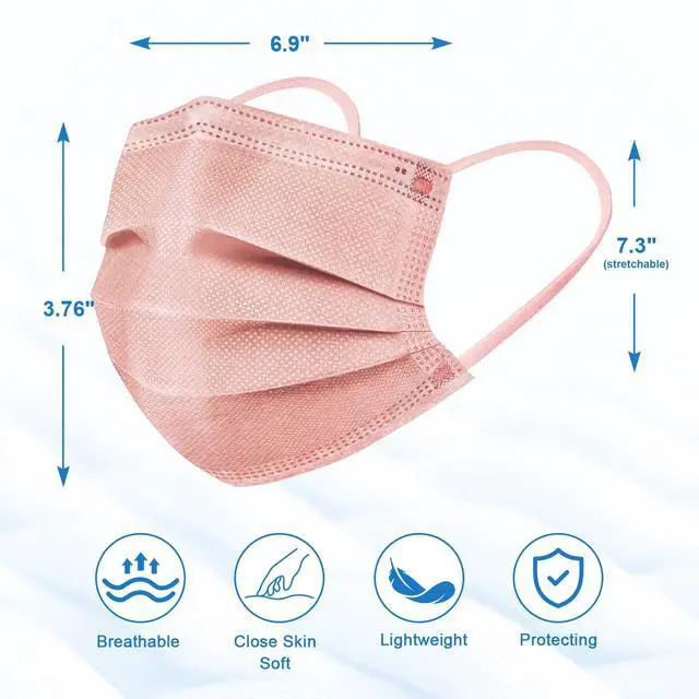 Alt view image 3 of 7 - 100 Pcs Non-medical Disposable Face Masks - Breathable Non-woven Maskial Mouth Cover 3 Layer with Nose Clip Elastic Earloop Multicolor