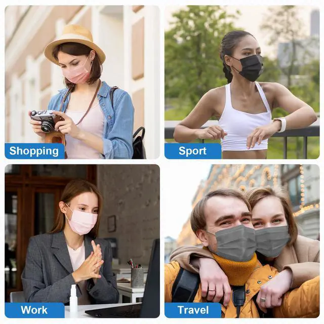 Alt view image 7 of 7 - 100 Pcs Non-medical Disposable Face Masks - Breathable Non-woven Maskial Mouth Cover 3 Layer with Nose Clip Elastic Earloop Multicolor