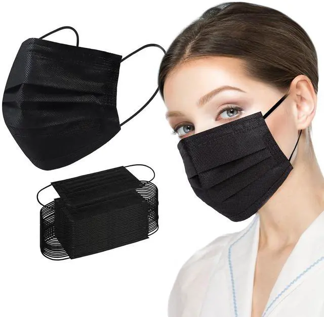 Main image of Black Disposable Face Mask 50 Pcs Black Face Masks 3 Ply Protection Masks