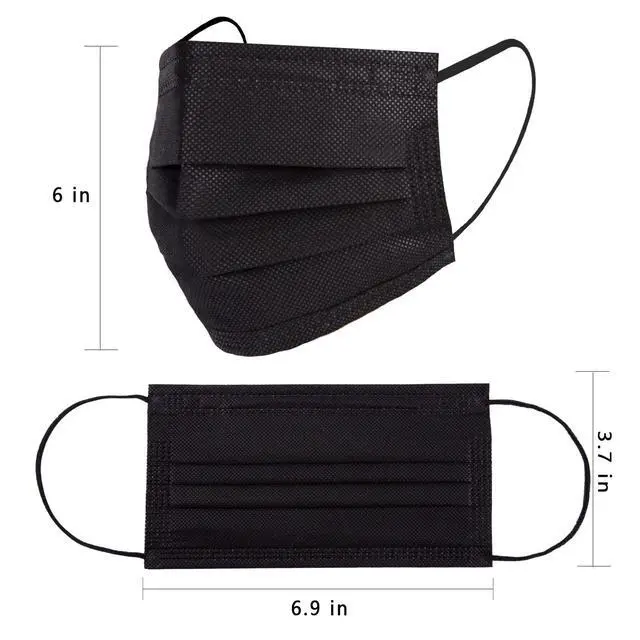 Alt view image 4 of 7 - Black Disposable Face Mask 50 Pcs Black Face Masks 3 Ply Protection Masks