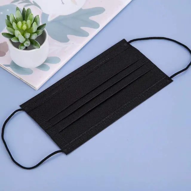 Alt view image 5 of 7 - Black Disposable Face Mask 50 Pcs Black Face Masks 3 Ply Protection Masks