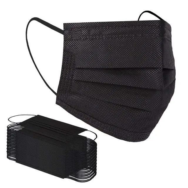 Alt view image 6 of 7 - Black Disposable Face Mask 50 Pcs Black Face Masks 3 Ply Protection Masks