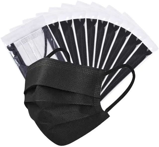 Main image of 4Ply Individually Wrapped Disposable Black Face Masks White Inside