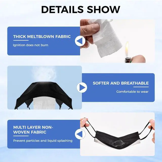 Alt view image 5 of 7 - 4Ply Individually Wrapped Disposable Black Face Masks White Inside