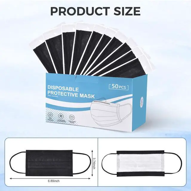 Alt view image 7 of 7 - 4Ply Individually Wrapped Disposable Black Face Masks White Inside