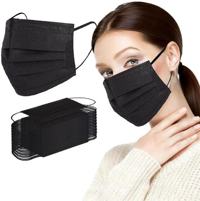 Main image of 200 PCS Black Disposable Face Mask 3 Ply Protection Face Masks