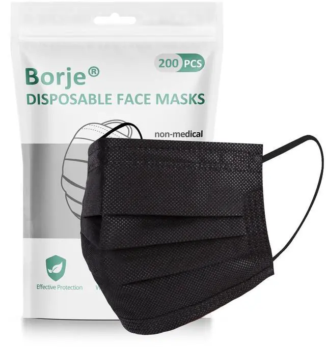 Alt view image 2 of 6 - 200 PCS Black Disposable Face Mask 3 Ply Protection Face Masks